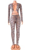 Autumn Sexy Leopard Print Hollow Out Long Sleeve Jumpsuit