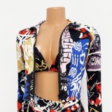 Autumn Sexy Print inside Bra and Long Sleeve Top and Skirt Set