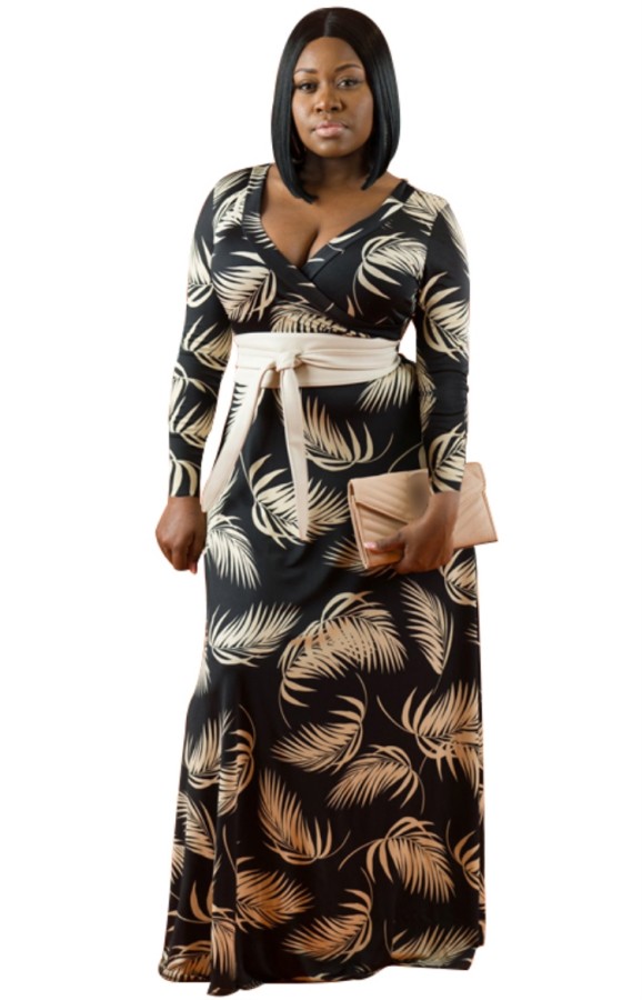 Autumn Plus Size Print Long Sleeve Long Maxi Dress