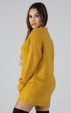 Winter Yellow Round-Neck Long Sleeve Long Sweater
