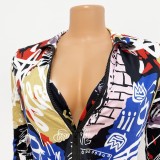 Autumn Sexy Print inside Bra and Long Sleeve Top and Skirt Set