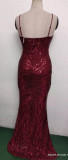 Summer Red Sequins Strap Mermaid Long Evening Dress