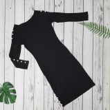 Autumn Black Elegant Cutout Long Sleeve Slim Midi Dress