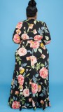 Autumn Plus Size Print Long Sleeve with belt Long Maxi Dress