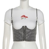 Summer Sexy Rhinestone Zipper Vest