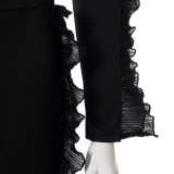 Autumn Black Ruffled Square Neck Crop Top and Matching Pants Set