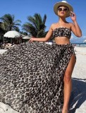 Summer Sexy Print Strapless Crop Top and Split Long Skirt Set