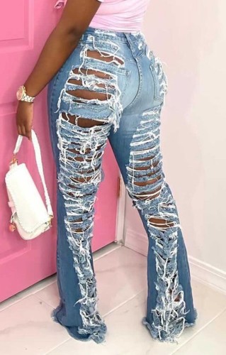 Autumn Blut Ripped Hollow Out Flare Jeans