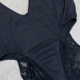 Summer Black Sexy Lace Patch Cut Out Halter Jumpsuit