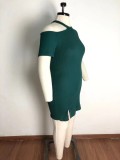 Fall Plus Size Green Cut Out Ribbed Bodycon Dress
