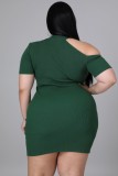 Fall Plus Size Green Cut Out Ribbed Bodycon Dress