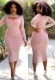 Fall Plus Size Pink Beaded Cut Out Midi Bodycon Dress