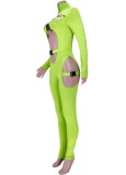 Fall Sexy Green Cut Out Turtleneck Bodycon Jumpsuit