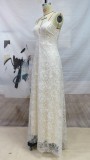 Summmer White Floral Lace Strap Long Evening Dress