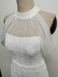 Summer Formal White Sequins Patch Mermaid Evening Dress