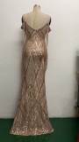 Summer Formal Sequins Strap Mermaid Evening Dress with Fringe Sleeves