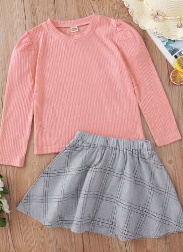 Kids Girl Fall Two Piece Mini Skirt Set