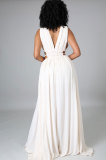 Summer Women White Sleeveless Deep-V Cut Out Side Slit Long Maxi Dress