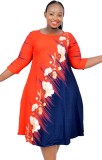 Fall Plus Size Mature Women A-Line Floral Coporate Dress