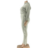Autumn Plus Size Grey Tassels Hoody Top and Pants Sweatsuit