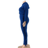 Autumn Plus Size Blue Tassels Hoody Top and Pants Sweatsuit