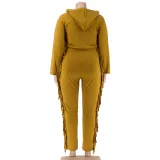 Autumn Plus Size Yellow Tassels Hoody Top and Pants Sweatsuit