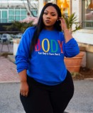 Fall Plus Size Women Print Blue Regular O-Neck Sweatshirt