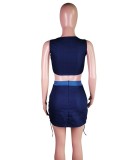 Summer Sexy Two Piece Lace-Up Denim Crop Top and Mini Skirt Set