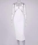 Summer Sexy White Cut Out Halter Long Party Dress