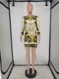 Fall Print Retro African Short Casual Dress