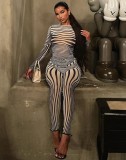 Fall Sexy See Through Zebra Top and Pants Set