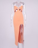 Summer Sexy Pink Cut Out Slit Strap Long Party Dress