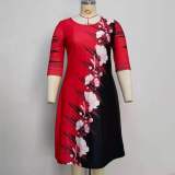 Fall Plus Size Mature Women A-Line Floral Coporate Dress