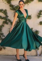 Fall Formal Green Deep-V Sexy Prom Dress