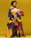 Fall Plus Size Print Colorful Off Shoulder Long Maxi Dress