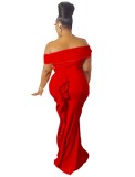 Fall Red Off Shoulder Fishtail Long Evening Dress