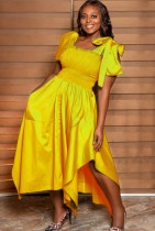 Summer Yellow Tied Strap Irregular Long Evening Dress