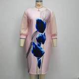 Fall Plus Size Mature Women Floral Midi Coporate Dress