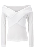 Fall Elegant White Knit V-Neck Basic Top