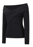 Fall Elegant Black Knit V-Neck Basic Top