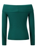Fall Elegant Green Knit V-Neck Basic Top