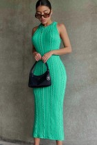Fall Elegant Sleeveless Green Knitting Midi Dress