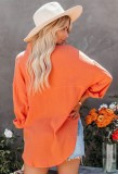 Fall Casual Orange Long Blouse with Pocket