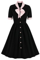 Herbst formales schwarzes Vintage-Abschlussballkleid mit kurzen Ärmeln