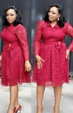 Fall Plus Size Mother of the Bride Red Lace Skater Dress