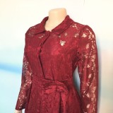 Fall Plus Size Mother of the Bride Burgunry Lace Skater Dress