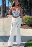 Fall White Lace-Up High Waist Sexy Trousers