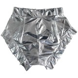 Fall Party Sexy Silver Leather High Waist Ruffle Shorts