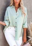 Fall Casual Green Long Blouse with Pocket
