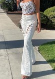Fall White Lace-Up High Waist Sexy Trousers